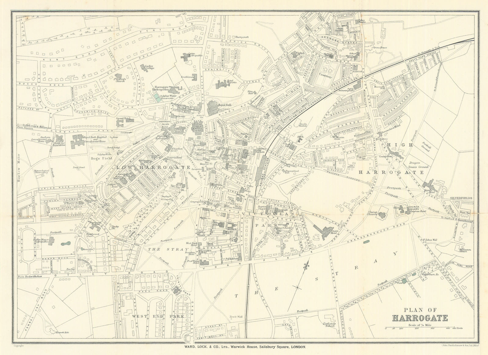 HARROGATE vintage town/city plan. Yorkshire. WARD LOCK 1927 old vintage map